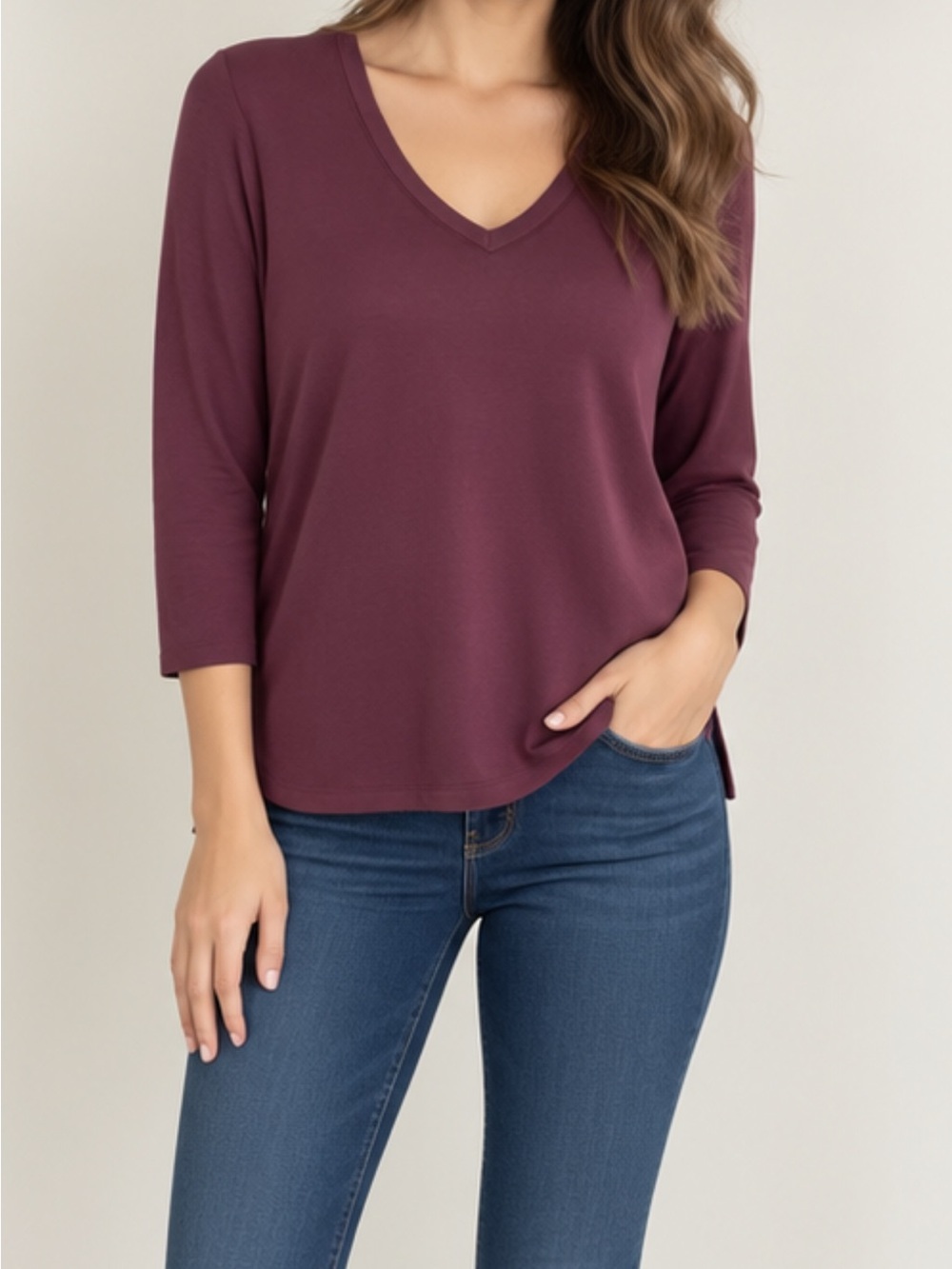 LOFT Outlet Plum Burgundy V-Neck Long Sleeve Top – Size XSmall